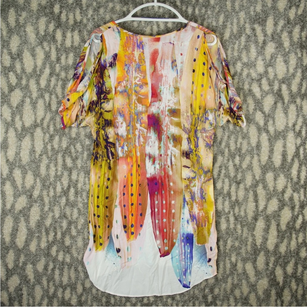 Jams World Women Tunic Top V Neck Short Sleeves Boho Hawaii Abstract Size XS - Picture 2 of 14